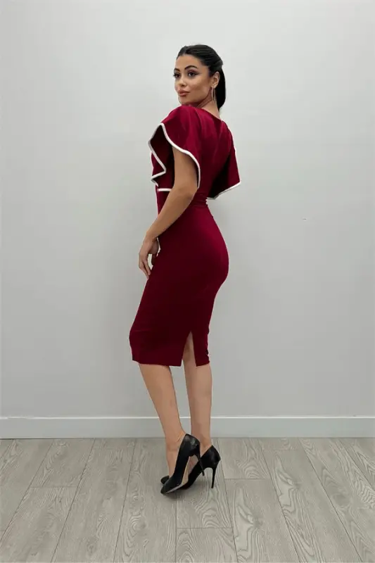Crep Mato Volanli Ko'ylak - Bordo - 5