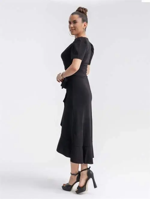 Crep matodan midi ko'ylak - Qora - 5