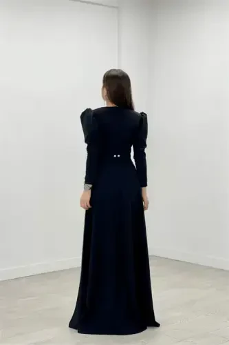 Crepe Fabric Crossover Collar Flared Dress - BLACK - 5