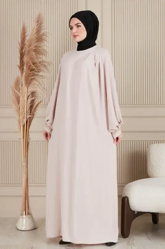 Crepe Fabric Full Coverage Muslim Dress Prayer Dress Mother Dress Muslim Dress Muslim Evening Dress-White - FISTAN