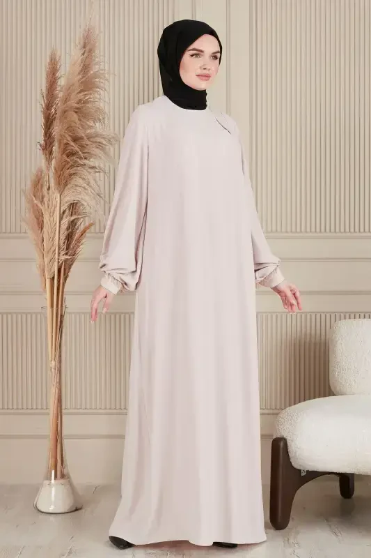 Crepe Fabric Full Coverage Muslim Dress Prayer Dress Mother Dress Muslim Dress Muslim Evening Dress-White - 2