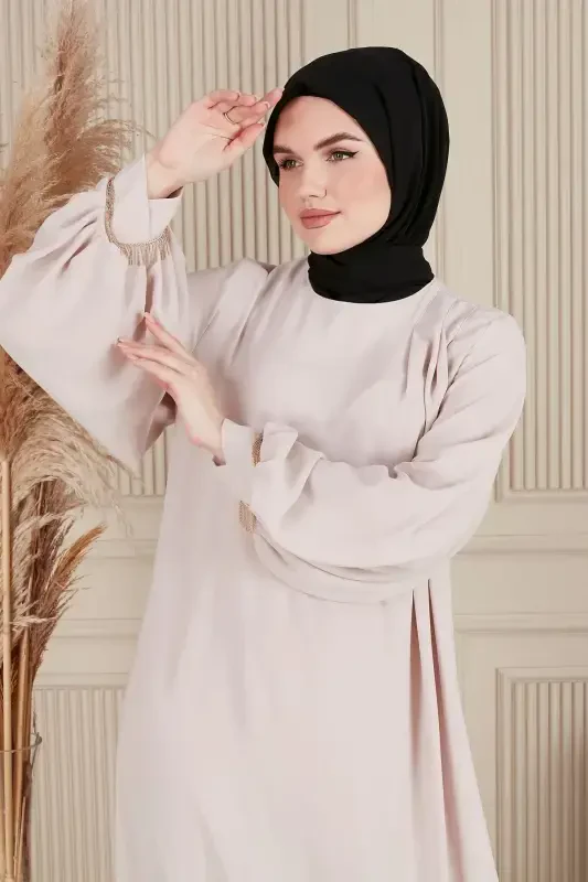 Crepe Fabric Full Coverage Muslim Dress Prayer Dress Mother Dress Muslim Dress Muslim Evening Dress-White - 3