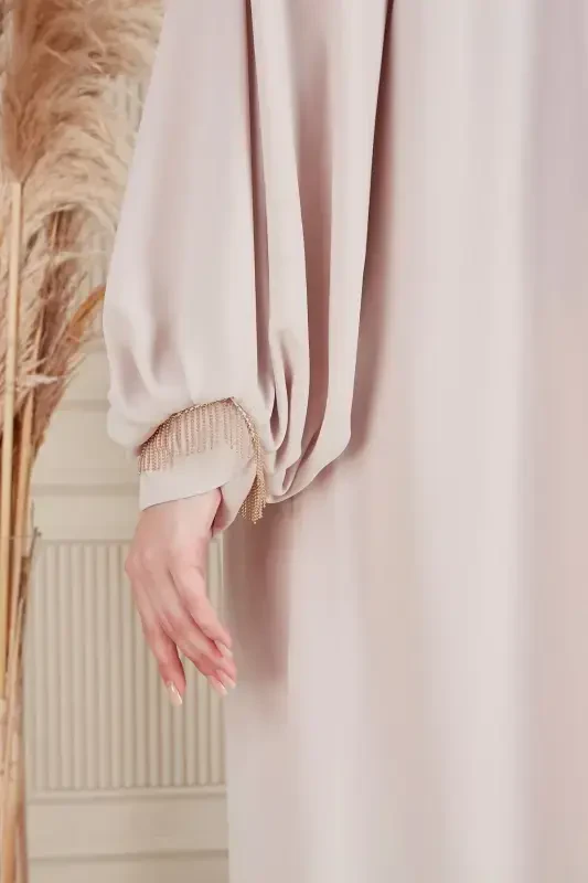 Crepe Fabric Full Coverage Muslim Dress Prayer Dress Mother Dress Muslim Dress Muslim Evening Dress-White - 5