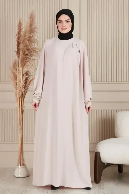 Crepe Fabric Full Coverage Muslim Dress Prayer Dress Mother Dress Muslim Dress Muslim Evening Dress-White - 7