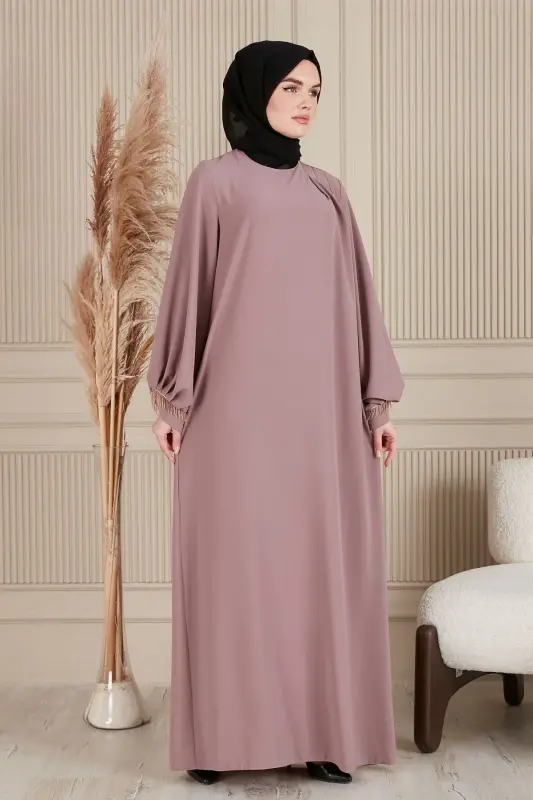 Crepe Fabric Full Length Hijab Dress Prayer Dress Mother Dress Hijab Dress Hijab Evening Dress - Rose Pink - 3