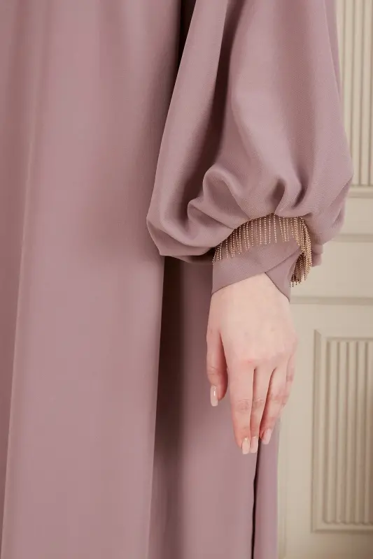 Crepe Fabric Full Length Hijab Dress Prayer Dress Mother Dress Hijab Dress Hijab Evening Dress - Rose Pink - 5