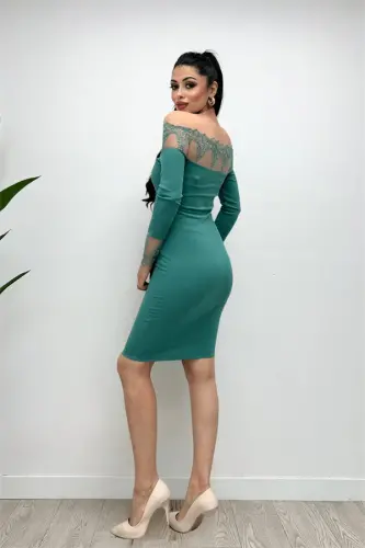 Crepe Fabric Lace Detailed Dress - MINT GREEN - 5