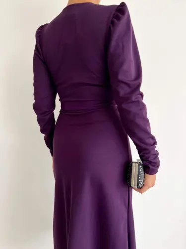 Crepe Fabric Midi Length Belted Long Sleeve Dress - 6