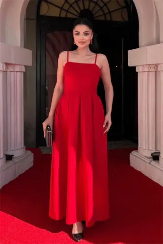 Crepe Fabric Pleated Dress - RED - 1