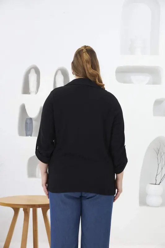 Crepe Fabric Plus Size Black Blouse - 5