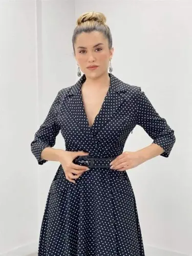 Crepe Fabric Polka Dot Detailed Midi Dress - BLACK - 3