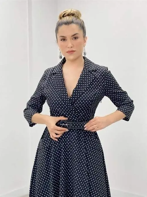 Crepe Fabric Polka Dot Detailed Midi Dress - BLACK - 3