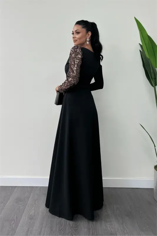 Crepe Fabric Sequin Detailed Dress - BRONZE - 5