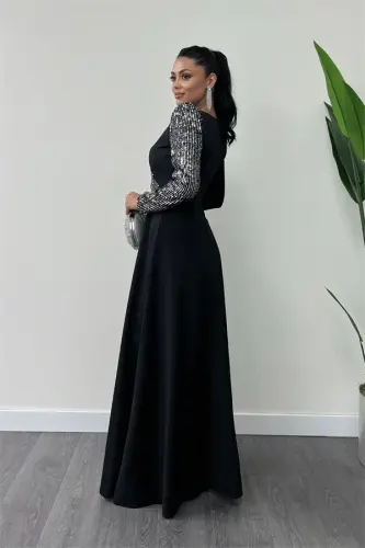 Crepe Fabric Sequin Detailed Dress - SILVER - 5