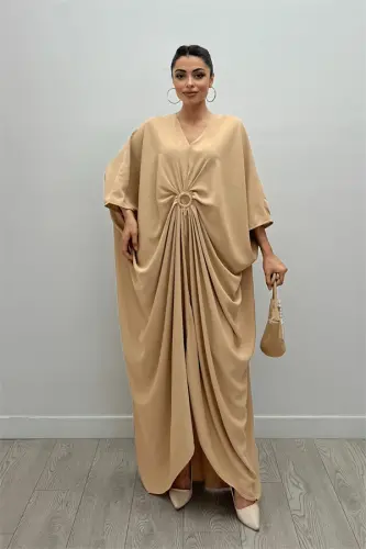 Crepe Jesika Fabric Batwing Sleeve Dress - CREAM - 1