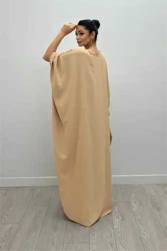 Crepe Jesika Fabric Batwing Sleeve Dress - CREAM - 5