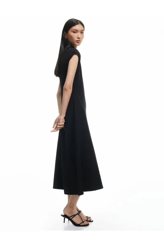 Crepe Scuba Fabric Slim Fit Lightweight Stand-up Collar Sleeveless Midi Dress - 3
