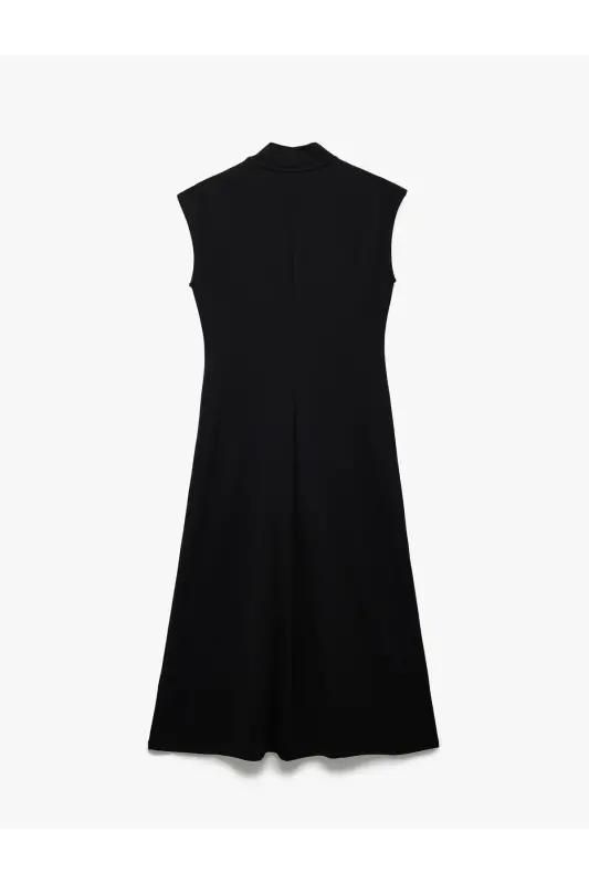 Crepe Scuba Fabric Slim Fit Lightweight Stand-up Collar Sleeveless Midi Dress - 5