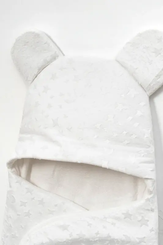 Crescent and Star Patterned Baby Swaddle and Blanket - Ecru - 3
