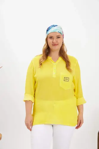 Crest Detailed Plus Size Washed Blouse Yellow - 1