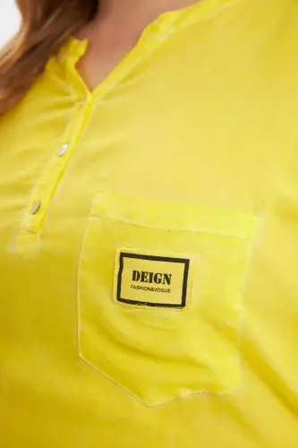 Crest Detailed Plus Size Washed Blouse Yellow - BÜYÜKBEDENIZ (1)