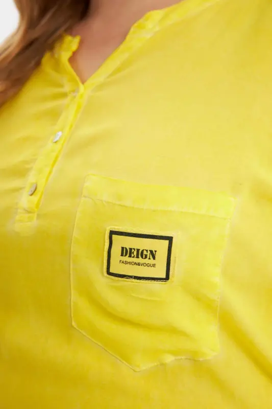 Crest Detailed Plus Size Washed Blouse Yellow - 2