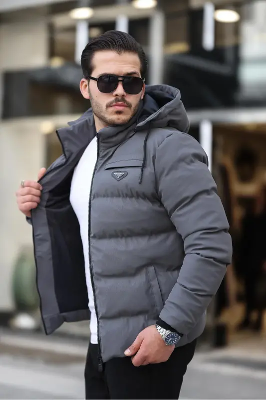 Crested Carbon Leather Jacket Hooded PLDP 2959-GRAY - 6