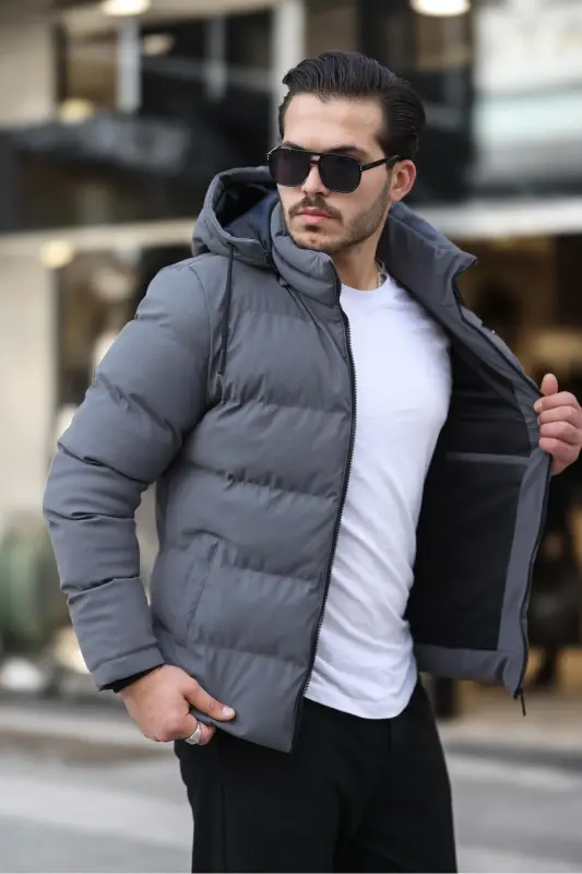 Crested Carbon Leather Jacket Hooded PLDP 2959-GRAY - 7