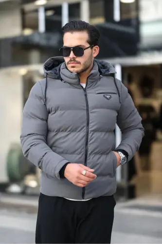 Crested Carbon Leather Jacket Hooded PLDP 2959-GRAY - 3