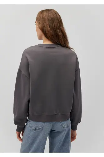 Crew Neck Anthracite Basic Sweatshirt 1611770-86560-Gray - 4