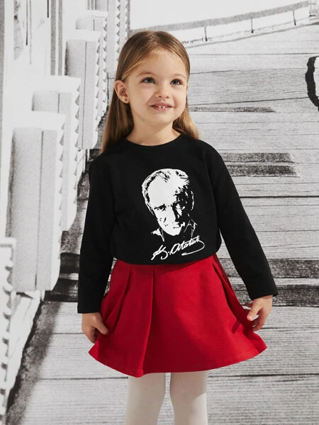 Crew Neck Atatürk Print Baby Girl T-Shirt-Black - LC WAIKIKI