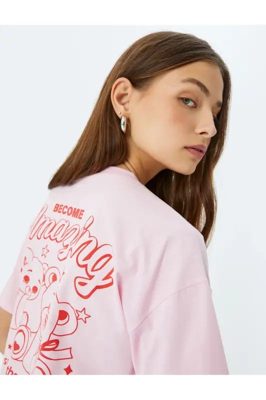 Crew Neck Back Print Oversize Short Sleeve T-Shirt - 2