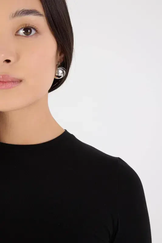 Crew Neck Basic Crop T-shirt P0102-F1-Black - 3