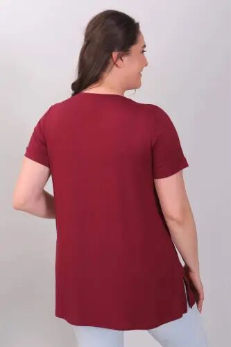 Crew Neck Basic Maroon Blouse - 4