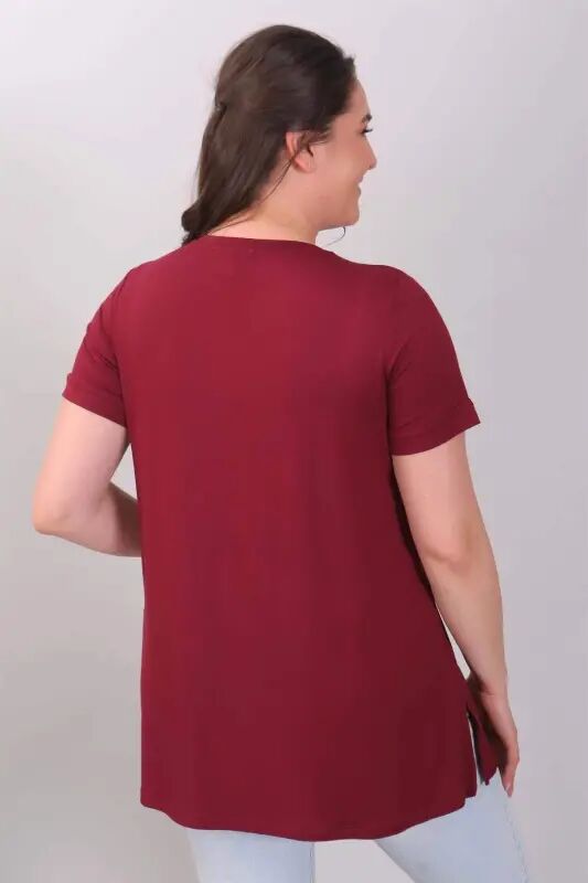 Crew Neck Basic Maroon Blouse - 4