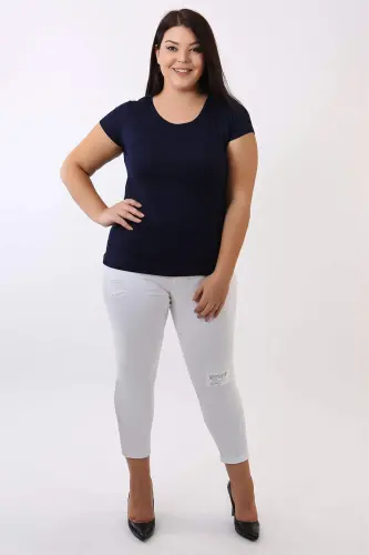 Crew Neck Basic Navy Blouse - 2