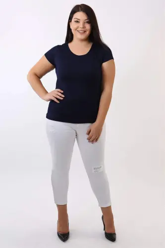 Crew Neck Basic Navy Blouse - 4