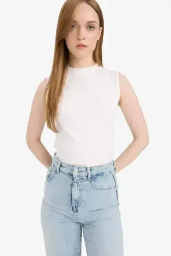 Crew Neck Basic Plain Tank Top-Ecru - DEFACTO (1)