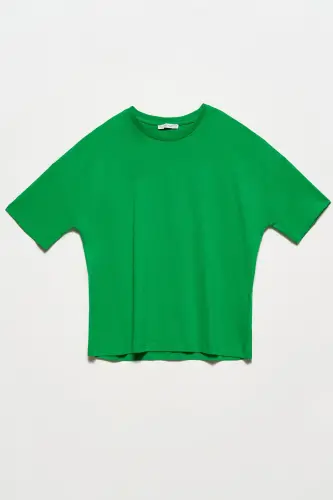 Crew Neck Basic T-shirt Green-Green 