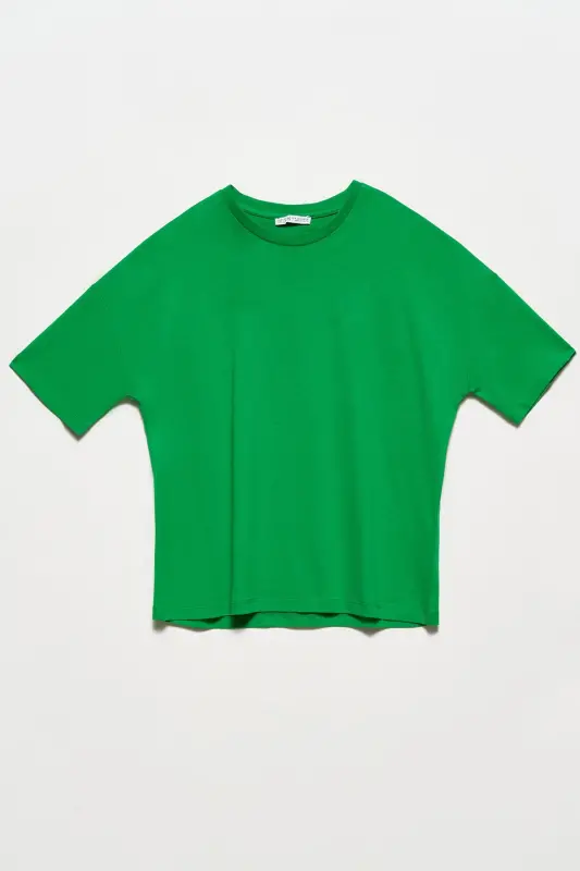 Crew Neck Basic T-shirt Green-Green - 1