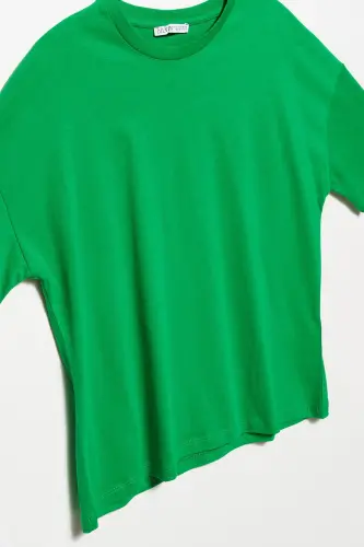 Crew Neck Basic T-shirt Green-Green - 3