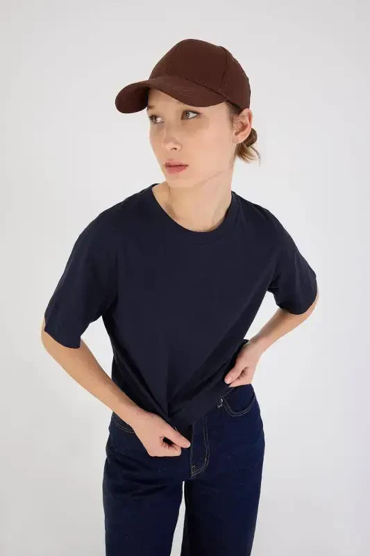 Crew Neck Basic T-shirt P1002-E8-Navy - ADDAX