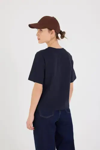 Crew Neck Basic T-shirt P1002-E8-Navy - ADDAX (1)