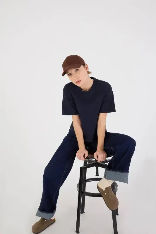 Crew Neck Basic T-shirt P1002-E8-Navy - 3