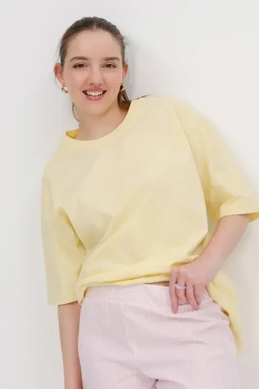 Crew Neck Basic T-shirt P10111-D7-A.Yellow - 2