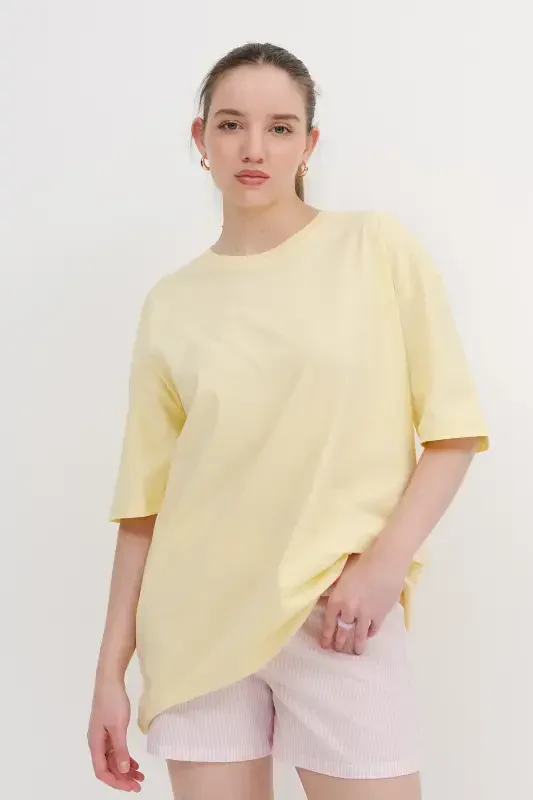 Crew Neck Basic T-shirt P10111-D7-A.Yellow - 6