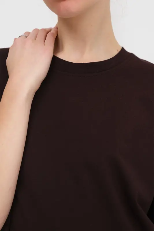 Crew Neck Basic T-shirt P10111-D7-Dark Coffee - 3