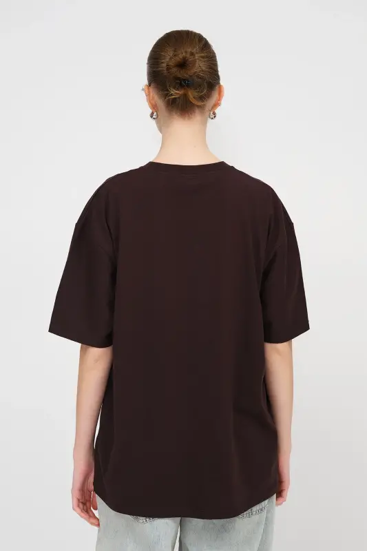 Crew Neck Basic T-shirt P10111-D7-Dark Coffee - 5