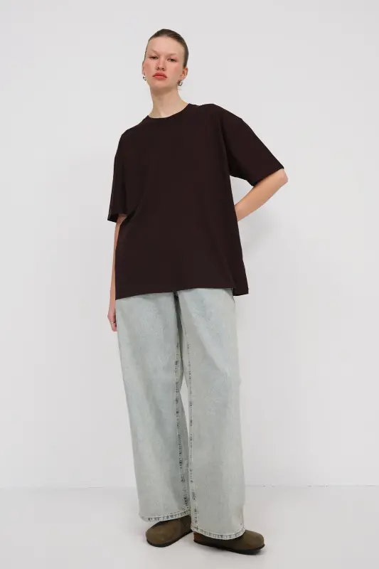Crew Neck Basic T-shirt P10111-D7-Dark Coffee - 6