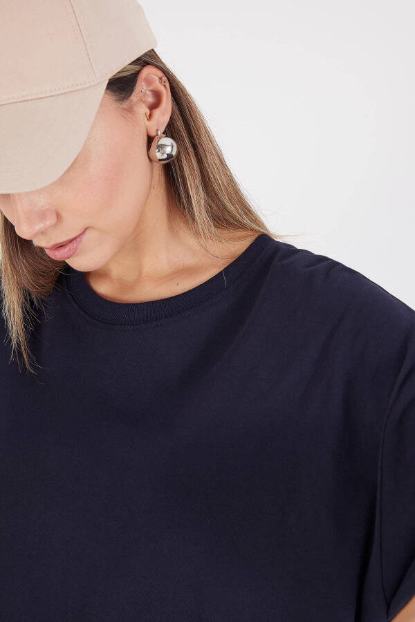 Crew Neck Basic T-shirt P10111-d7-Navy - 3